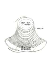 1pc European And American Style Accessories, Sexy Vacation Style, Faux Pearl Bra, Clothing Chain, Bikini Chain, Body Chain, Handmade Bead Hollow Backless Body Chain, Women's Shirt With Multiple Layers Of Bead Chains, Underwear Vest