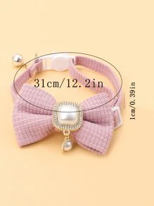 华夫格宠物项圈可爱蝴蝶结铃铛猫项圈复古珍珠吊坠狗项圈配饰适用于狗和猫装扮配饰