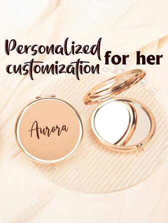 1pc Customized Stainless Steel Compact Mirror, Elegant Personalized Wedding Gift, Mother's Day/Birthday/Girl's Party/Holiday/Christmas Gift, Portable Makeup Mirror, Fashion Accessory For Women