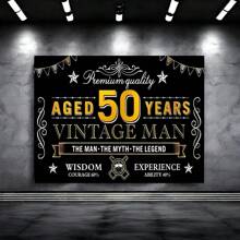 1pc Happy 50th Birthday Banner Decoration For Men, Vintage Black & Gold 50th Birthday Background Sign Party Supplies, 50th Birthday Party Photo Backdrop Poster