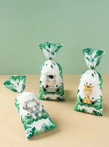 100个森林动物礼品袋，带扭绳，森林动物主题生日派对礼品包装用品，森林动物礼品包装用品，派对小礼物，生日礼物，派对礼物，返校礼物，情人节礼物 - 綠色 - 查看 8