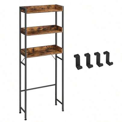  VASAGLE Toilet Shelf, 3 Tier Toilet Shelf, Space-Saving Bathroom Shelf, Easy Assembly, For Laundry Room, Industrial Style, Rustic Brown And Black