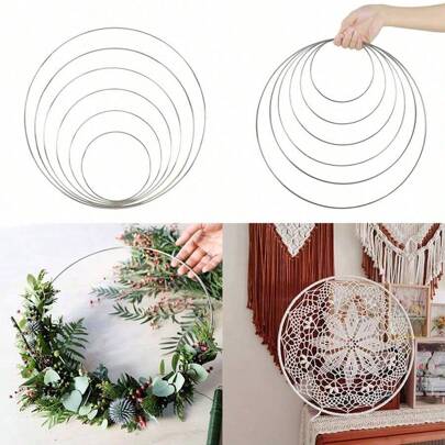 1pc 15-40cm Silver Iron Metal Ring Wreath Bride Handheld Garland DIY Macrame Floral Dream Catcher Hoops For Wedding Party Decoration
