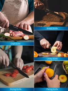 Set di 6 coltelli ACOQOOS con supporto magnetico per montare a parete, senza necessità di forare, include 5 coltelli e 1 striscia magnetica, regalo perfetto per la cucina di tutti i giorni, facile da usare