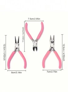 1/3pcs Pink Jewelry Making Plier Set - Ergonomic, Forged Steel Tools For Beading, Crafts And Bracelets - Includes Wire Cutters, Long Nose Pliers And Round Nose Pliers