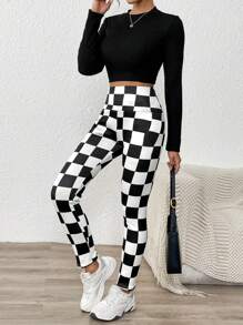 女士加厚保暖内衬印花高腰打底裤，冬季保暖内裤 - 彩色 - 查看 4