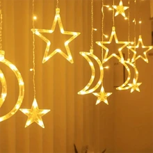 1串3.5米120LED电池供电星月仙女灯串，适用于家居、露营、卧室、宿舍、花园、庭院、客厅装饰