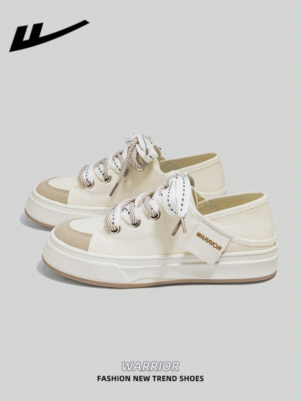 WARRIOR 1 para WARRIOR damskich sznurowanych butów płóciennych, gruba podeszwa, zwiększona wysokość, niskie, płaskie, codzienne trampki, wygodne i stylowe, oddychające i luksusowe, odpowiednie na każdą porę roku