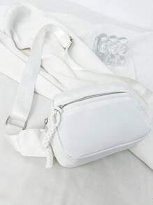 Tas Pinggang Minimalis Serbaguna dari Kain Nilon Warna Polos, Tas Dada Selempang Olahraga Lari, Tas Dada Mini Wanita Multifungsi dan Modis, Dompet Ponsel dan Koin, Aksesori dengan Resleting, Serbaguna untuk Perjalanan - Putih - View 2