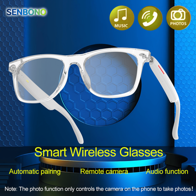 SENBONO 2025 New Smart Glasses Built-In Microphone And Speaker,With Wireless Answer Calling, High-Definition Voice Calling And Hifi Music Quality, Smart Audio Glasses, Suitable For Sports, Driving, Fishing, And Daily Home Wear, Preferred For Both Men And Women, Suitable For Holiday Gifts