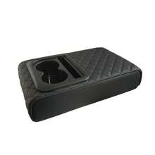 汽车扶手箱垫，汽车中控台扶手垫，带 2 个杯架 PU 皮革扶手垫，便携式汽车扶手枕套增高垫，女友礼物 - 黑色 - 查看 12
