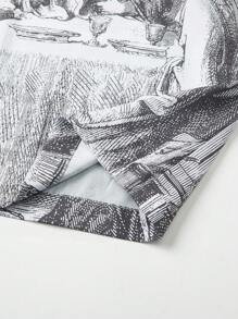 Camisa de manga corta con estampado todo sobre para hombres, diseño de solapa de "La Última Cena" de