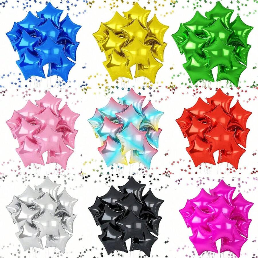 10pcs 18" Star Shaped Balloon, Holiday Celebration, Birthday Party, Wedding, Engagement, Valentine's Day, Anniversary Decoration - Multicolor - View 1