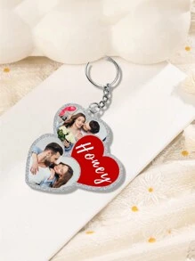 1 pieza Llavero con forma de corazón personalizado con foto de pareja, llavero de acero inoxidable personalizado con texto, colgante con forma de corazón romántico, colgante con forma de corazón personalizado con foto de pareja, regalo personalizado para el Día de San Valentín