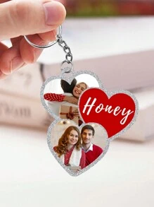 1 pieza Llavero con forma de corazón personalizado con foto de pareja, llavero de acero inoxidable personalizado con texto, colgante con forma de corazón romántico, colgante con forma de corazón personalizado con foto de pareja, regalo personalizado para el Día de San Valentín