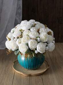 2/1 pièce/Pack Fleurs artificielles de pivoine en soie, arrangement floral de pivoine blanche pour centre de table. Bouquet de pivoines imitées pour décoration florale à la maison, ferme, mariage bohème, Nouvel An, bureau, fête, gâteau.