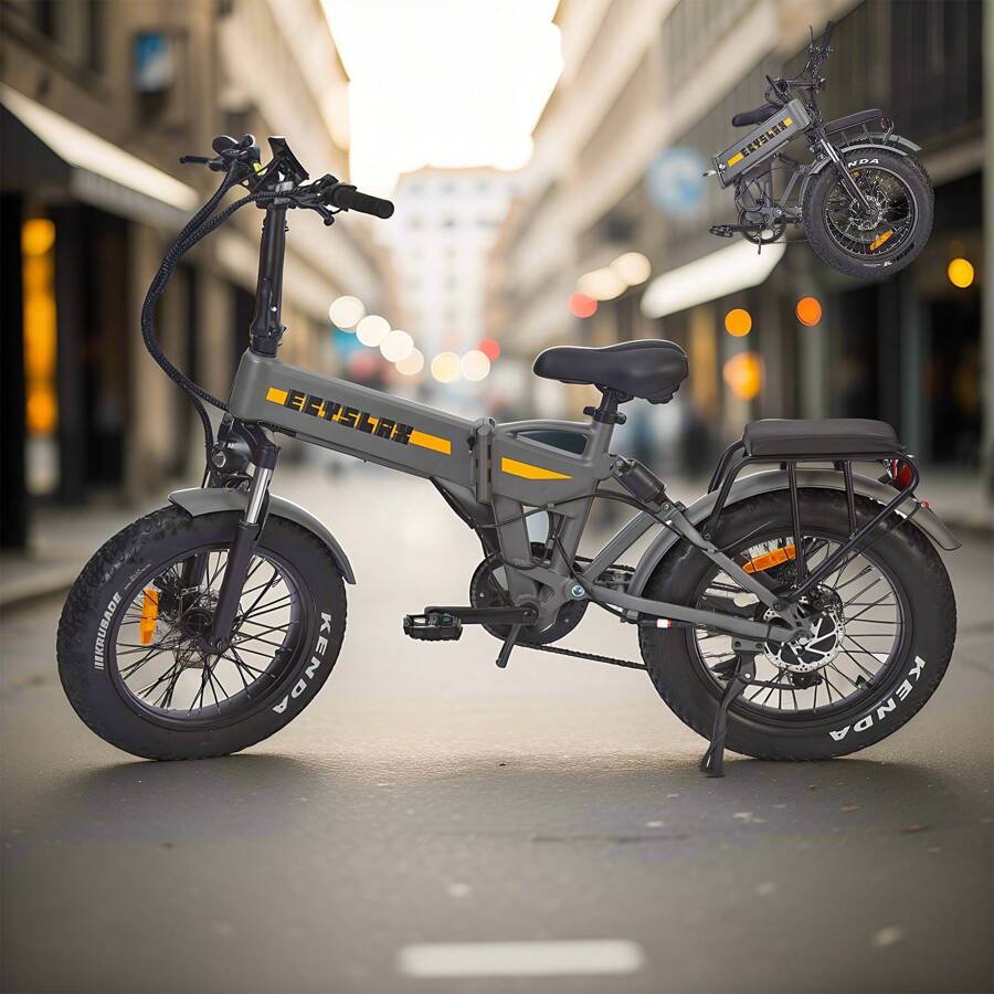 Folding Electric Bike For Adults, Peak 1100W Motor 48V & 768Wh Removable Battery Ebike, 25Mph 20 Fat Tire Electric Mountain Bike, Electric Bicycles For Beach Commuting Snow, UL Certified - 黑色 - 查看 1