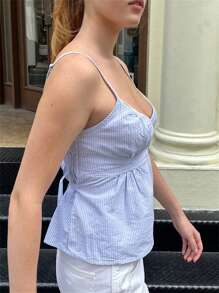 Women Y2k Vest Cami Top Floral Low Cut Ruffle Hem Spaghetti Strap Babydoll Shirts Fairy Grunge Aesthetic Streetwear - 藍白色 - 查看 4