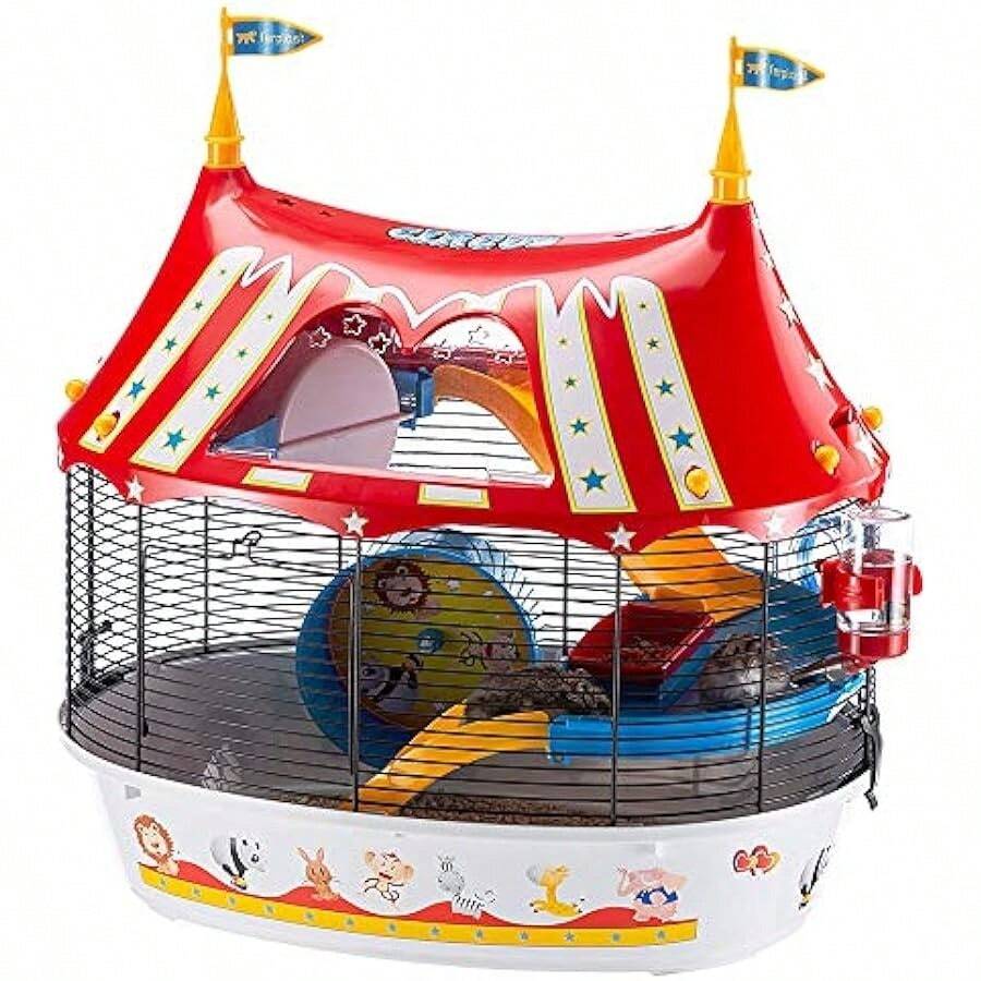 CIRCUS FUN Themed Hamster Cage Three-Level Design For Interactive Window Includes Exercise Wheel Easy Clean 49.5x34x42.5 Cm - CIRCUSFUN - View 1