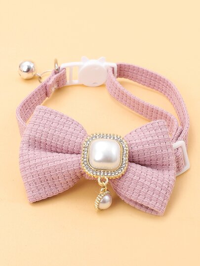 Waffle Pet Collar Cute Bow Bell Cat Collar Vintage Pearl Pendant Dog Collar Accessories For Dogs And Cats Dress Up Accessories