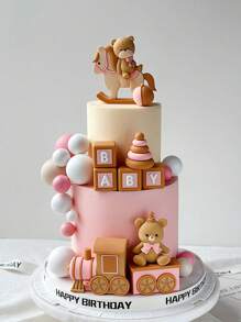 1pc Cute Bear Cake Decoration, Cartoon Trojan Bow Bear, Suitable For Baptism Party Gender Reveal Ceremony Cake Decoration, Birthday Party Cake Decoration, Cute Bear Theme Cake Decoration, Soft Rubber Material, Reusable (Pink Blue Green) - Multicolor - View 3