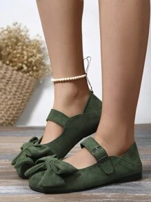 New Black Bow Decor Classic Beijing Cloth Shoes, Mothers Comfortable Flat Casual Slip-On Shoes For Work, Shopping Valentines