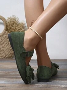 New Black Bow Decor Classic Beijing Cloth Shoes, Mothers Comfortable Flat Casual Slip-On Shoes For Work, Shopping Valentines