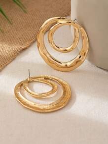1 paar modieuze en veelzijdige gouden dubbele ring oorbellen, geschikt voor vrouwenfeesten, bijeenkomsten, dagelijks gebruik, cadeau