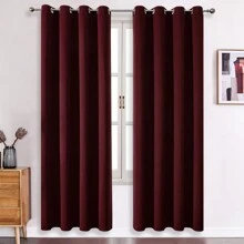 1 tấm hoặc 2 tấm rèm cửa có lỗ trên tùy chọn, rèm cách nhiệt cản sáng dệt ba lớp bằng vải cao cấp, rèm che tối cho phòng ngủ, phòng khách, nhà bếp, phòng ăn và tủ - Màu đỏ tía - rượu vang đỏ - Xem 21