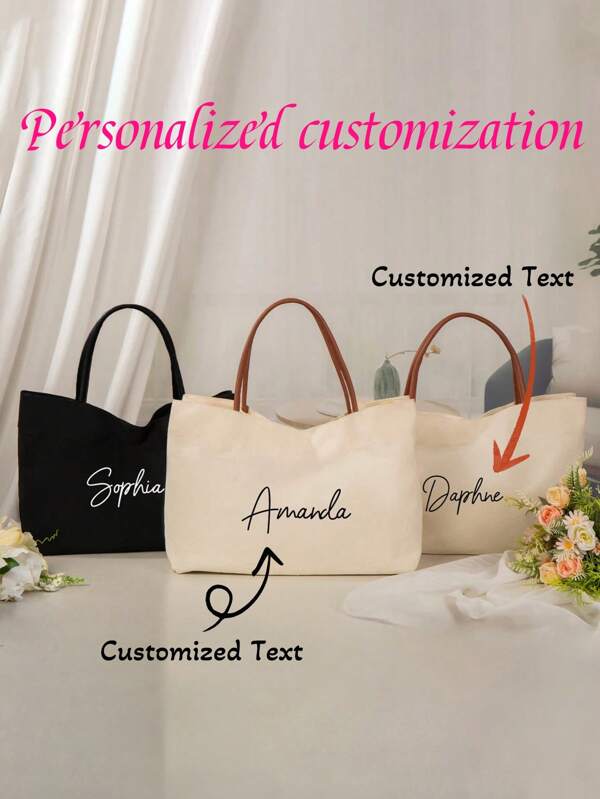 Personalized Bridesmaids Tote Bag, Bridal Party Bag, Travel & Beach Bag, "Mama Bag" Mother Gifts, Bachelorette Party Favor Bag, Shoulder Bag, Tote Bag, Suitable For Hospital, Shopping, Beach, Travel, Gift For Family Bags Ladies, Letter, Portable, Multifunction, Versatile, Lightweight, Large Capacity, All-Purpose, Practical, Customized, Ideal Gifts For Her, Women, Rookies & White-Collar Workers, Girlfriend, Pink Girls, Her, Friends, Children, Family