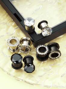 8 pièces/4 paires d'écarteurs d'oreilles en acier inoxydable et zircone double évasé de 4 mm à 14 mm. Bijoux de perçage du corps hypoallergénique pour les peaux sensibles. Boucles d'oreilles, bijoux d'oreilles pour femmes, été, plage, mariage