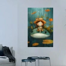 Charming Girl & Frog Canvas Art -  Wooden Wall Decor For Living Room, Bedroom - Vibrant Home Aesthetic, Perfect For Room Decor