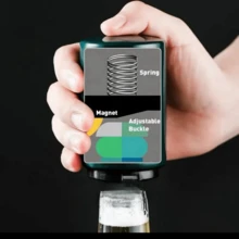 Abridor de botellas de cerveza magnético de metal con accionamiento automático por presión, de acero inoxidable y forma redonda con imán, adecuado para fiestas, reuniones, barbacoas, uso en exteriores y campamentos