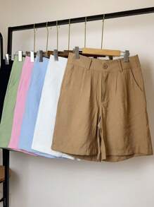 ISADORA MODA WOMEN'S LINEN BERMUDA SHORTS WITH POCKETS, ELEGANCE AND - Brown - View 1