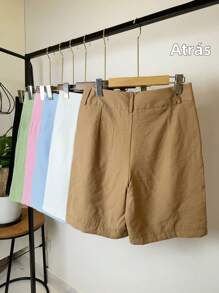 ISADORA MODA WOMEN'S LINEN BERMUDA SHORTS WITH POCKETS, ELEGANCE AND - Brown - View 5