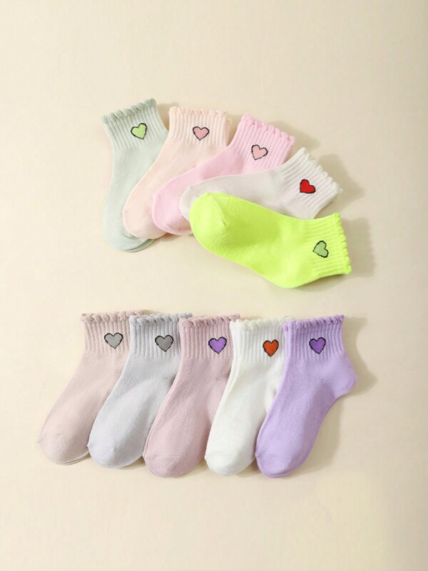 Paquete de 10 pares de calcetines suaves de tripulación con diseño de corazón para niños y niñas, de surtido aleatorio
