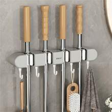 1 pièce Support mural pour balai et vadrouille avec crochets, organisateur puissant et autoadhésif pour balai et vadrouille pour jardin et garage, sans perçage, facile à installer et pratique à ranger