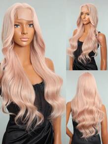 Synthetic Heat Resistant U Part Wigs Long Wave Bady Wave Blonde  Black Pink Brown Color Loose Wavy Wig For Women Middle Part Curly Wavy Wig Natural Looking Synthetic Heat Resistant Fiber Wig For Daily Party Use - Pink - View 10