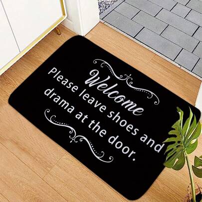 1pc Welcome Please Leave Shoes Letter Printed Doormat - Modern Minimalist Style Personalized Fast Drying Absorbent Entrance Rug - Anti-Slip Indoor Floor Mat, Machine Washable, Dirt Resistant, Easy To Clean - Suitable For Various Scenes Such As Living Room, Bedroom, Kitchen, Bathroom, And Parties, Gatherings, Festival Gifts - Carpet, Doormat, Kitchen Mat, Area Rug, Small Rug, Bath Mat, Decorative Rug, Home Decor, Bathroom Mat ,Room Decor