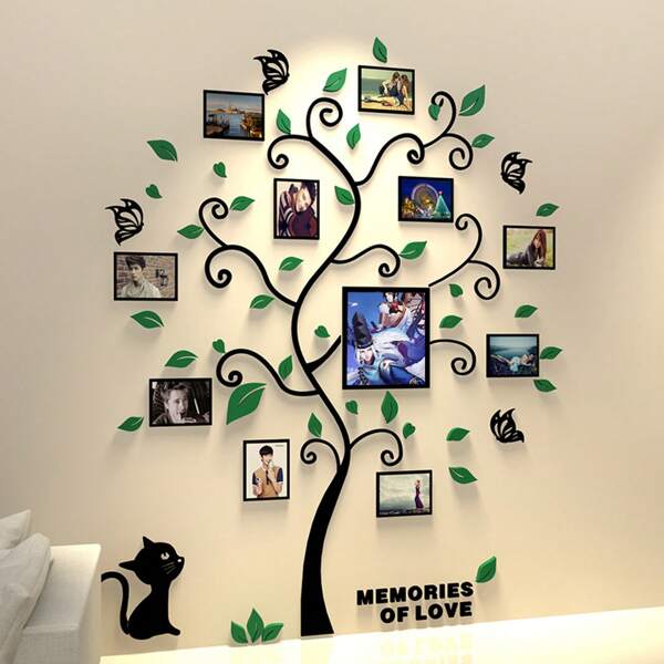 ﻿ Große Rahmen Familie Fotobaum Wandaufkleber,11 Stücke Bilderrahmen, 3D DIY Wandaufkleber Wanddekoration Wandaufkleber Baum für Wohnzimmer Schlafzimmer Bilderrahmen 132cm x 160cm Fotowand