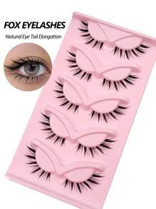 Asiteo 5 Pairs Cartoon Fox Eye False Eyelashes, Lightweight & Soft, Natural & Lengthening, Transparent Lash Band, Suitable For Daily Makeup, Reusable - 黑色 - 查看 2