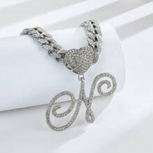 1PC Custom 26 Letter Necklace Cuban Chain With Cold Ice Chain Design Heart Shaped Letter Pendant Fashion Hip Hop Style Silver Jewelry Perfect Gift Creativity - Romantic 26 Cursive Letter Necklace - View 27