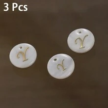 3 Peças Pingente Redondo de Concha de 15mm, 26 Peças Contas com Letra de Furo Único, Padrão de Alfabeto de A a Z, Para Fazer Colar, Pulseira, Artesanato de Joias