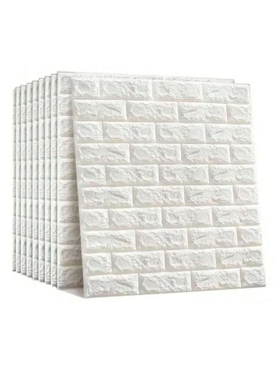 10 Piezas 3d Ladrillo Patrón Autoadhesivo Papel Pintado Impermeable Para Baño Cocina Telón De Fondo Para La Decoración Del Hogar - Blanco - Ver 1