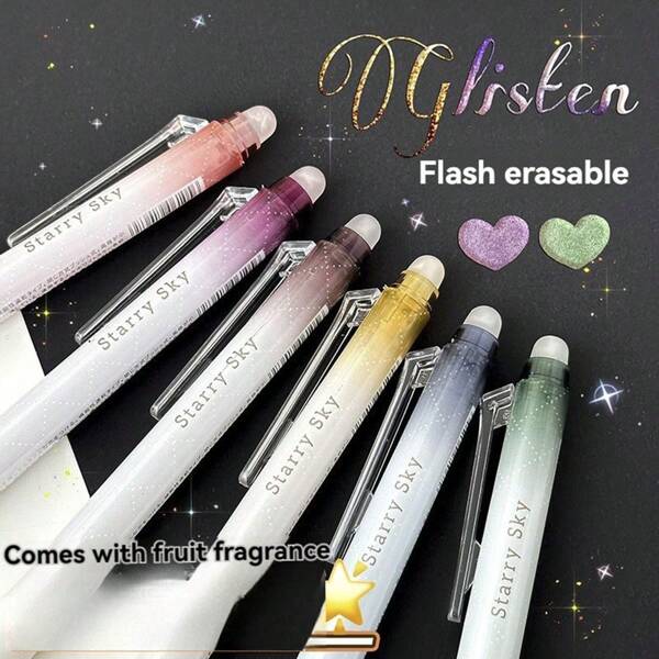 6 pezzi, penna cancellabile a colori flash, adatta per uso quotidiano di pittura e scrittura, abbinamento di colori nuovo e accattivante, punta 0,7 mm, penna cancellabile a colori flash, facile da cancellare premendo, penna per taccuino, evidenziatore 0,7 mm, regalo per la classe, tornando a scuola