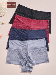 4pcs Plus Size Women Floral Lace High Waist Sexy Panties