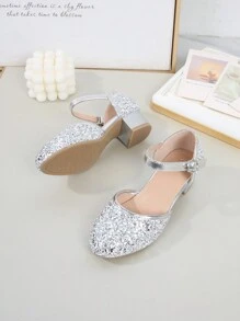 High-End Fashion Elegant Sequin Hollow Out Chunky Heel Shoes, Lightweight Non-Slip Soft Bottom Dress Shoes, Suitable For Performance, Party, Wedding - Silver - View 3