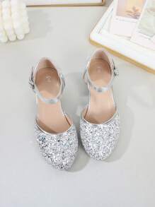 High-End Fashion Elegant Sequin Hollow Out Chunky Heel Shoes, Lightweight Non-Slip Soft Bottom Dress Shoes, Suitable For Performance, Party, Wedding - Silver - View 4