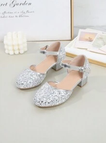 High-End Fashion Elegant Sequin Hollow Out Chunky Heel Shoes, Lightweight Non-Slip Soft Bottom Dress Shoes, Suitable For Performance, Party, Wedding - Silver - View 2