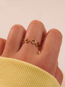 1pc Minimalist Style Adjustable Stainless Steel Ring With Hollow Leaf Shapes, Suitable For Women's Daily Wear Or Commuting, Also A Great Gift For Valentine's Day Valentines,Mom,Mother,Mother's Day,Gift